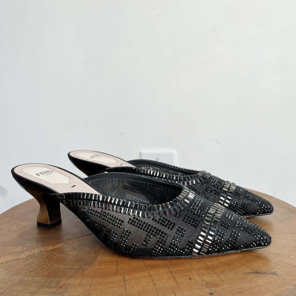 Fendi Mesh Embellished Kitten Heel, Sz 38/7.5